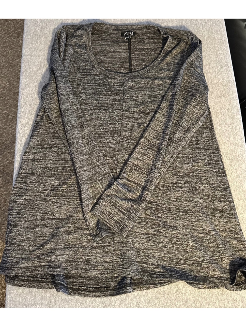 Jones New York Womens Marled Long Sleeve Top Gray Black Size XL